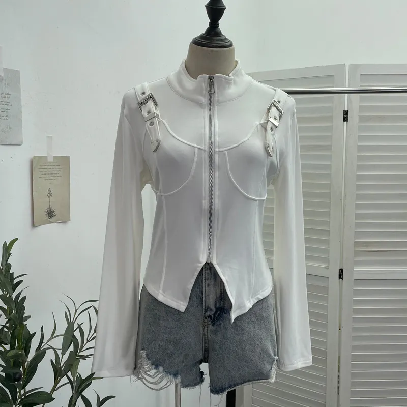 Churchf Real Shooting Irregular Zipper Collar Short Small Coat With Long Sleeves And Bottom Shirt 2680