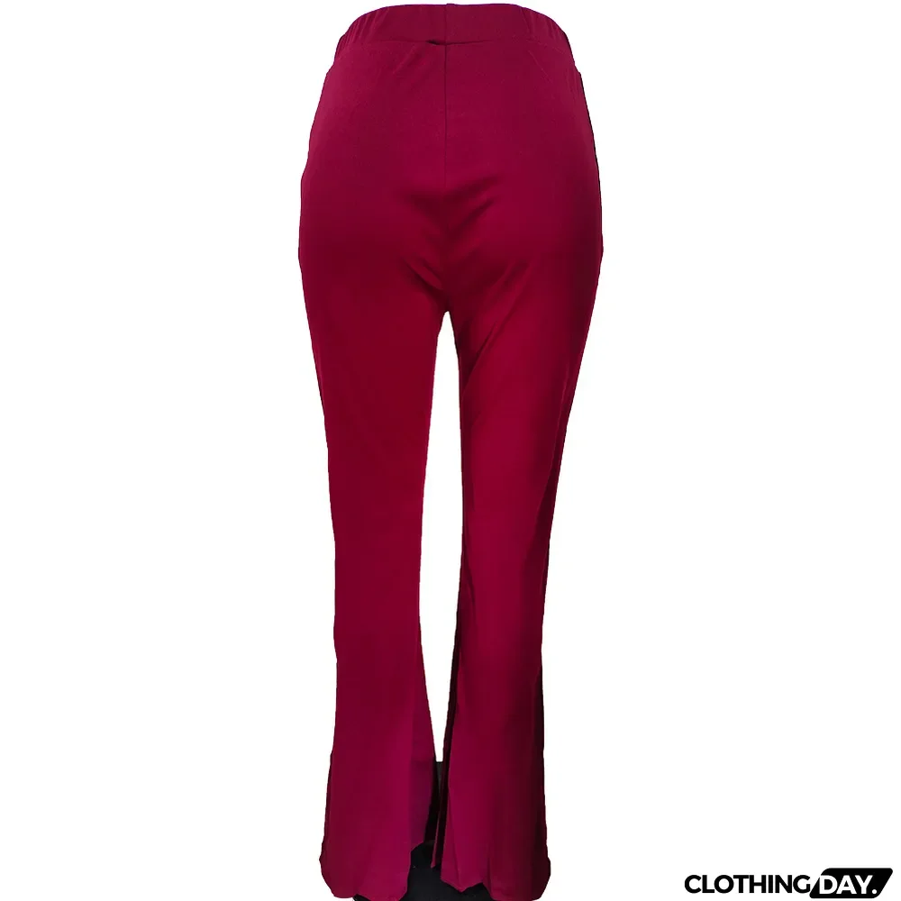 High Waist Solid Flare Slit Trousers