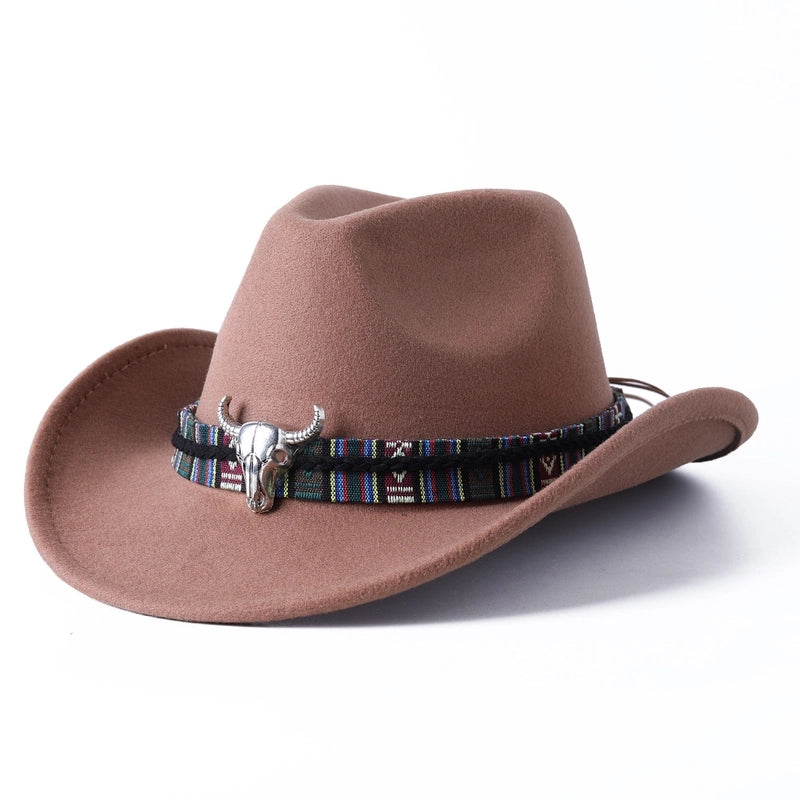 New Cow Head Woolen Western Denim Top Hat Ethnic Style Men And Women Couple Hat Style