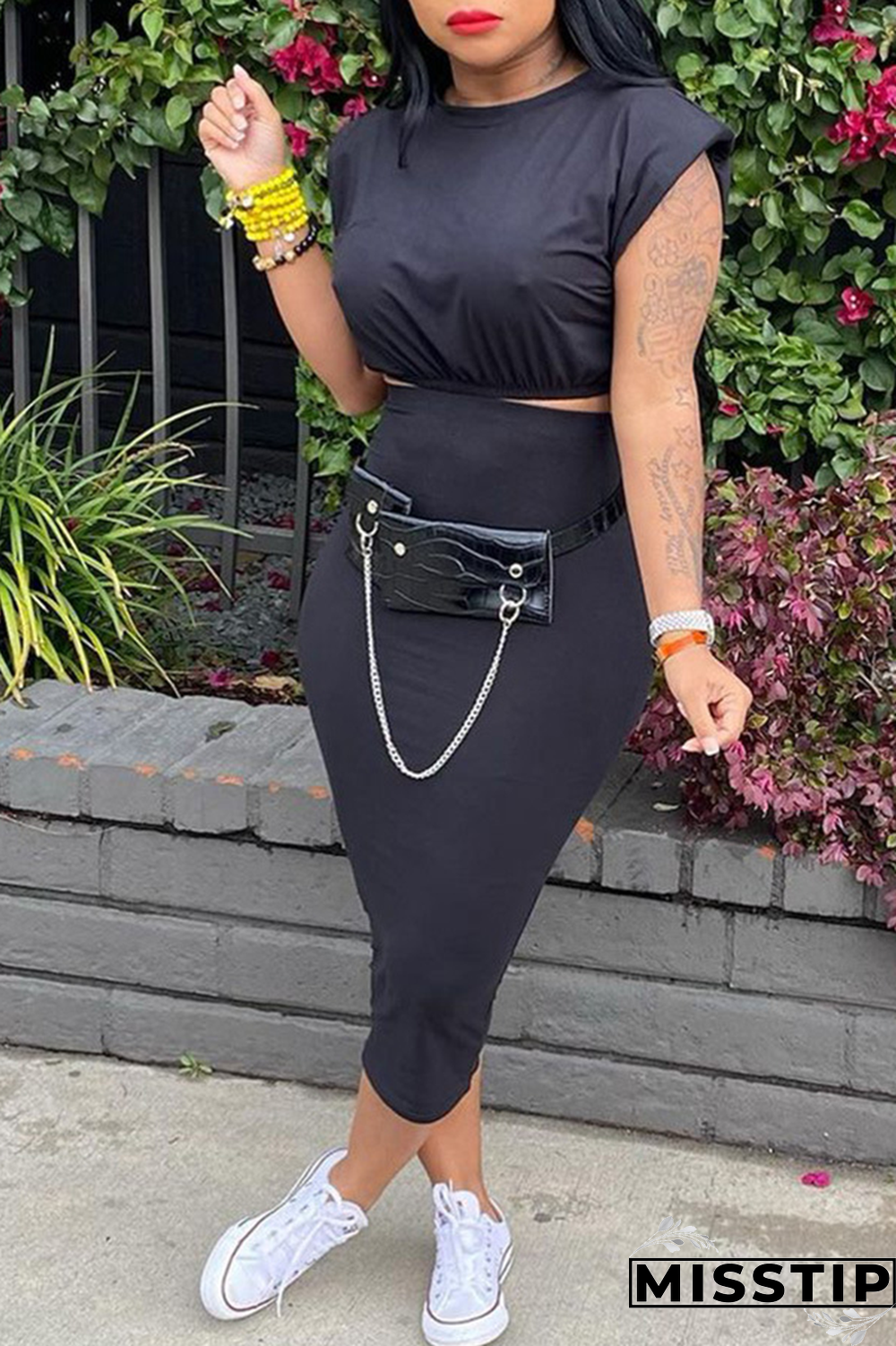 Tangerine Red Casual Solid Patchwork O Neck Short Sleeve Two Pieces