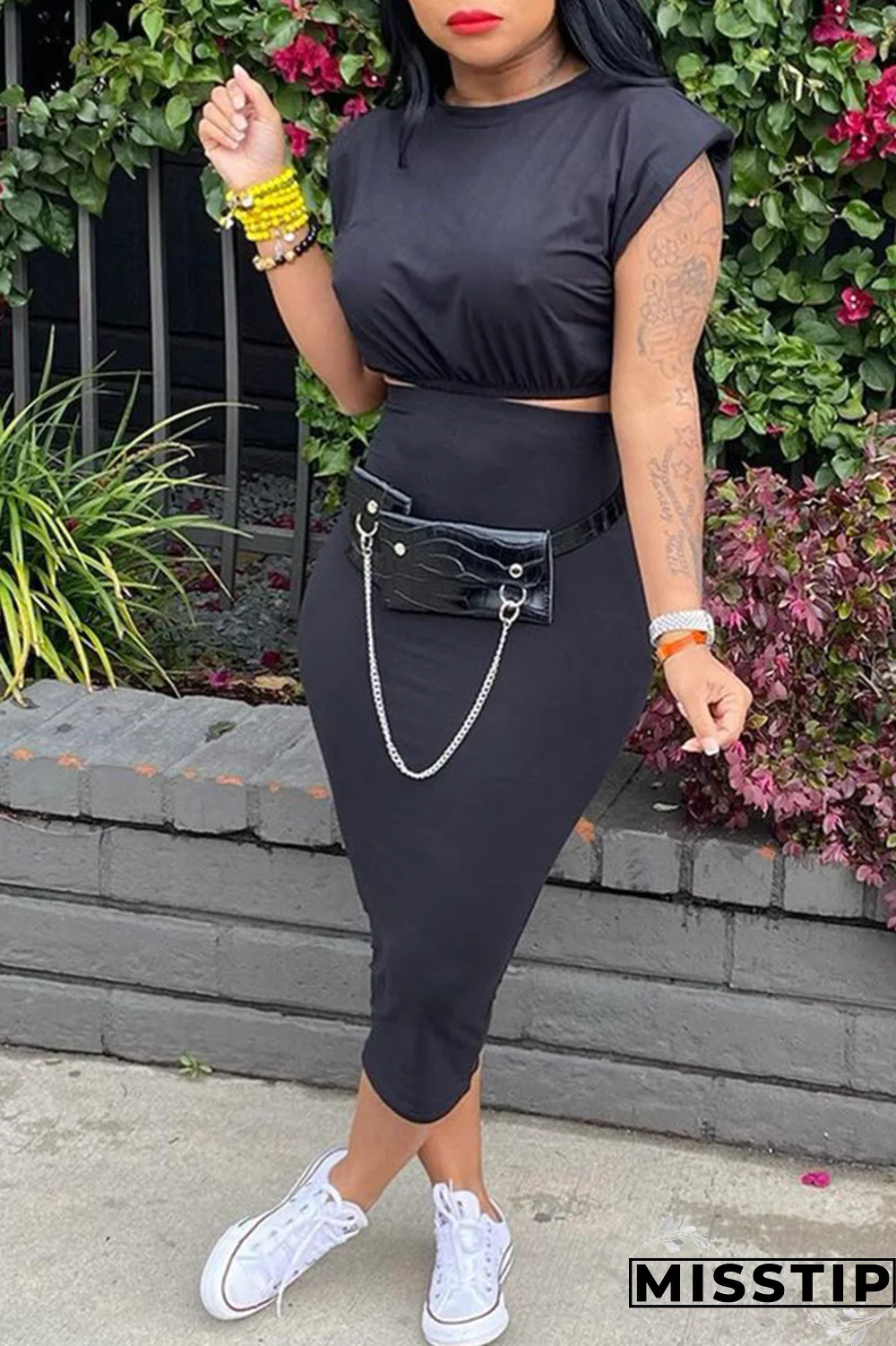 Tangerine Red Casual Solid Patchwork O Neck Short Sleeve Two Pieces