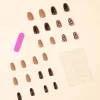 24 Pièces Faux Ongles Marron Naturel avec Motif Coeur
