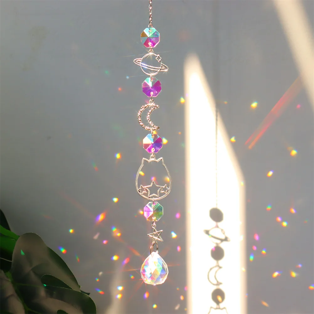 Crystal Wind Chime Prism Catchers Ornament Curtain Home Garden Pendant (D)