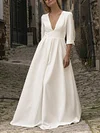 White Color Lace Split-Joint Half Sleeve Wedding Maxi Dress