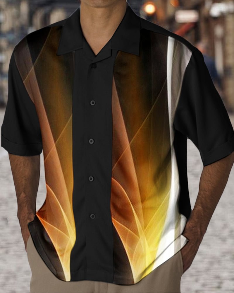 Men's Shirt Black Casual Light Source Print Hit Color Short Sleeve