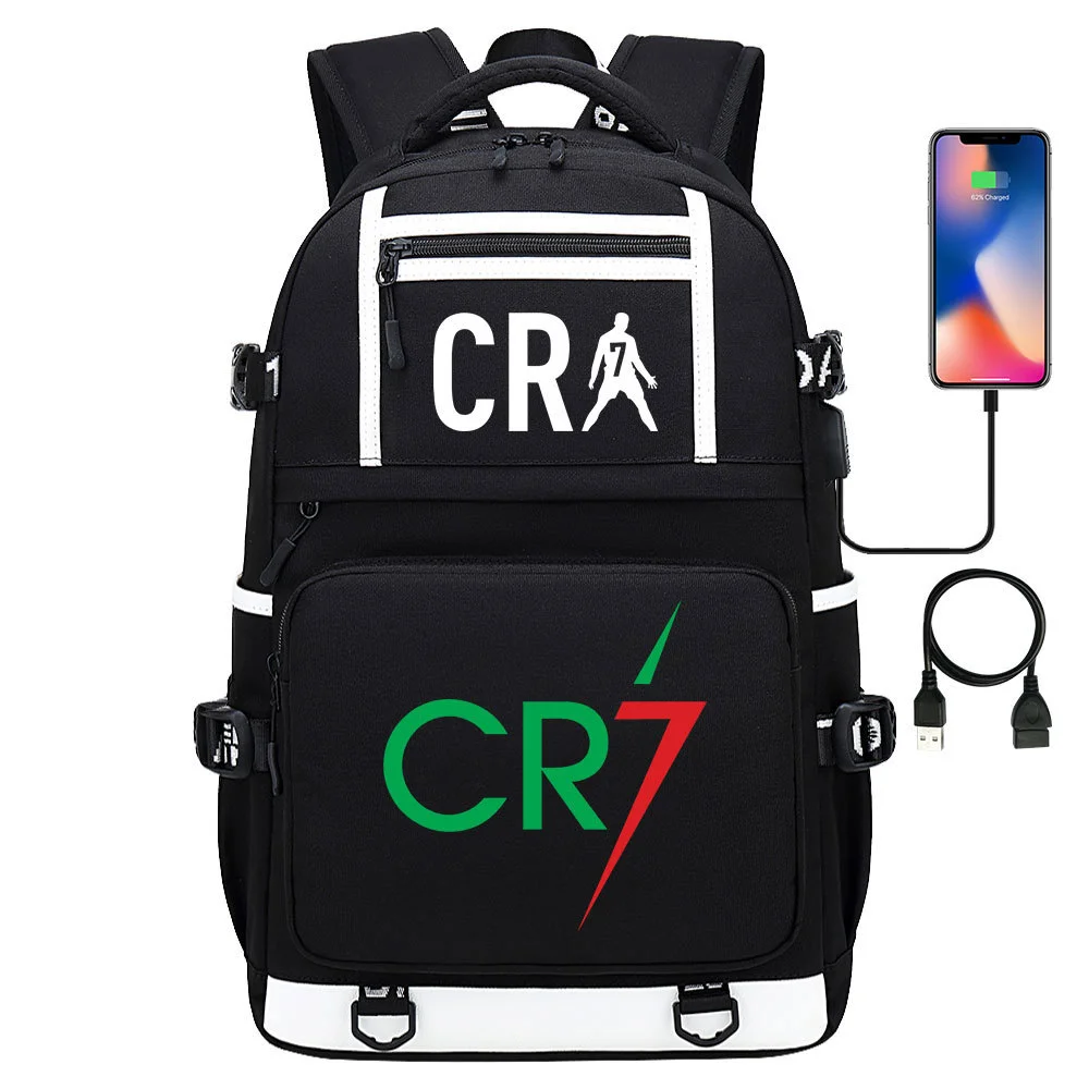 Buzzdaisy Cristiano Ronaldo Printed Backpack with USB Charging Port and Laptop Protection - Multi-Pocket Large Capacity Schoolbag
