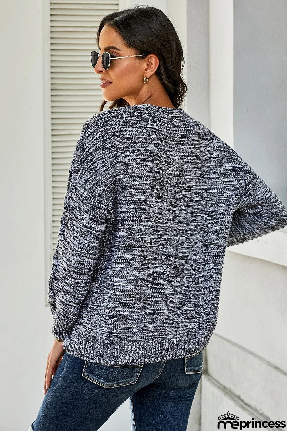 Women's Dark Gray Chunky Wide Long Sleeve Knit Cardigan