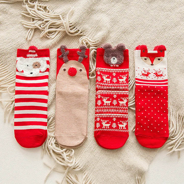 Women's Autumn & Winter 3D cartoon Christmas socks Lovely elk middle tube socks