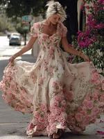 Women's Vintage Romantic Floral Short-sleeved Dress