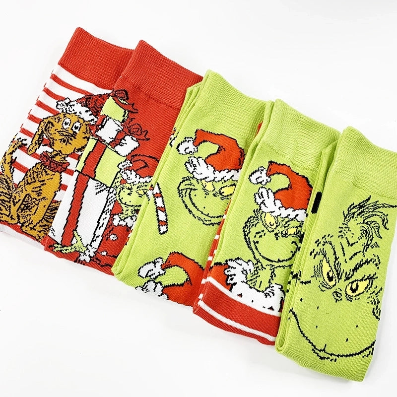 Christmas Mid-calf Length Socks Grinch Knitted Personalized Men And Women Socks Couple Fashion  Socks