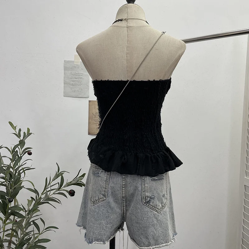 Uveng Real Shooting Wasteland Wind Thoracic Thoracic Do Old Hole Irregular Lotus Leaf Side Vest Millennial Babes Sleeveless Top 9228