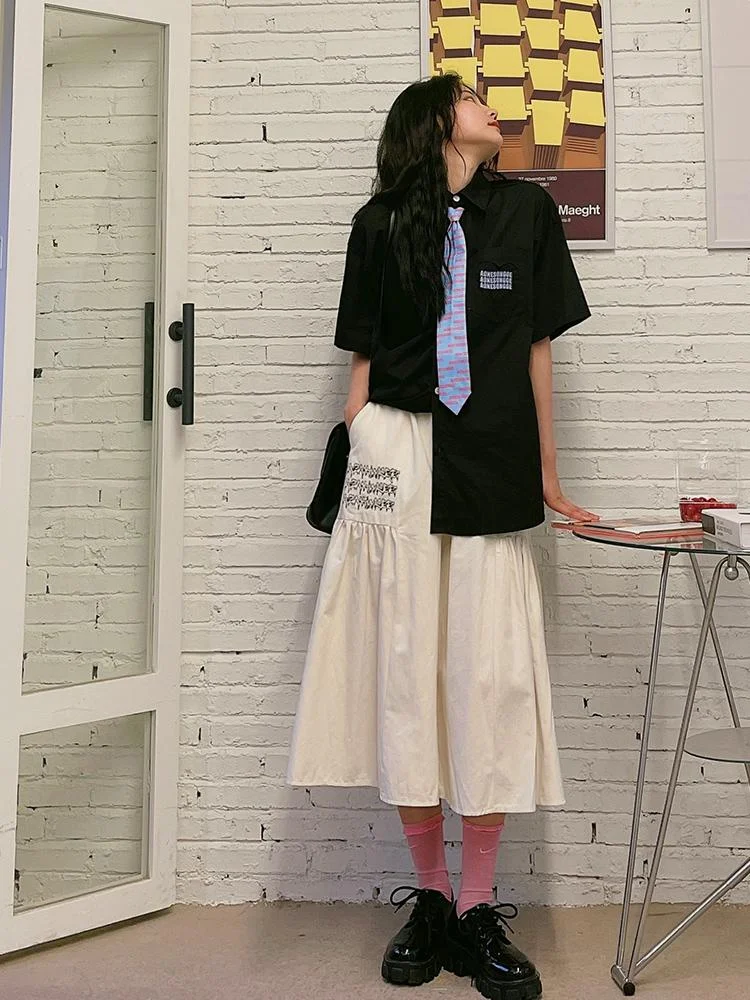 Korean Fashion Loose Mid-length Tie Shirt TK093