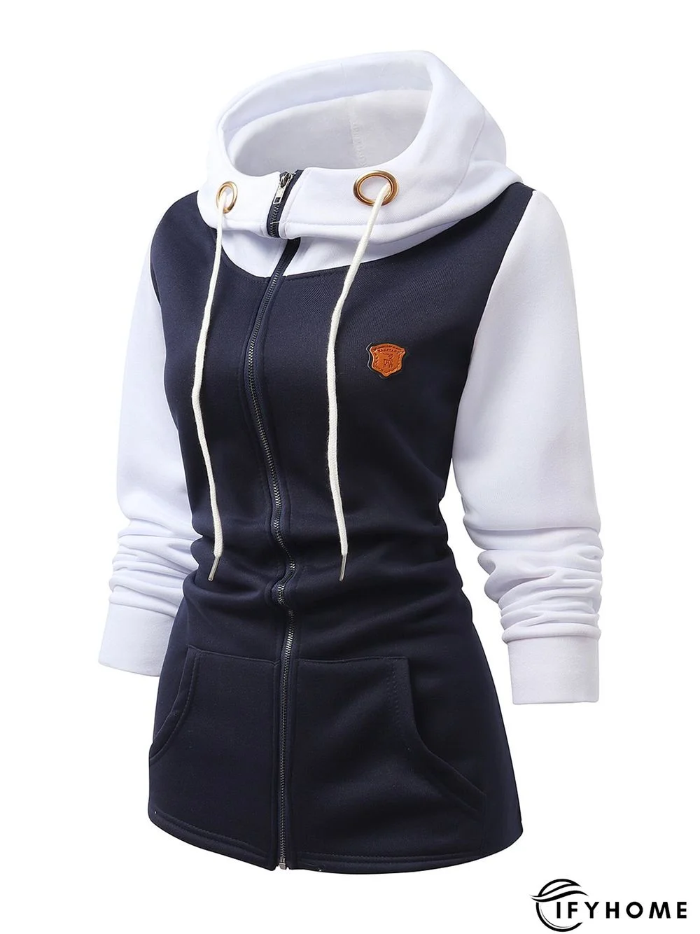 Black Hoodie Cotton-Blend Casual Color-Block Outerwear | IFYHOME