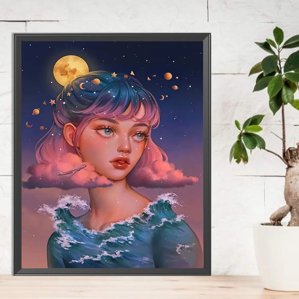 Partial AB Diamond Painting - Full Round Drill - Moon Girl(Canvas|45*55cm)
