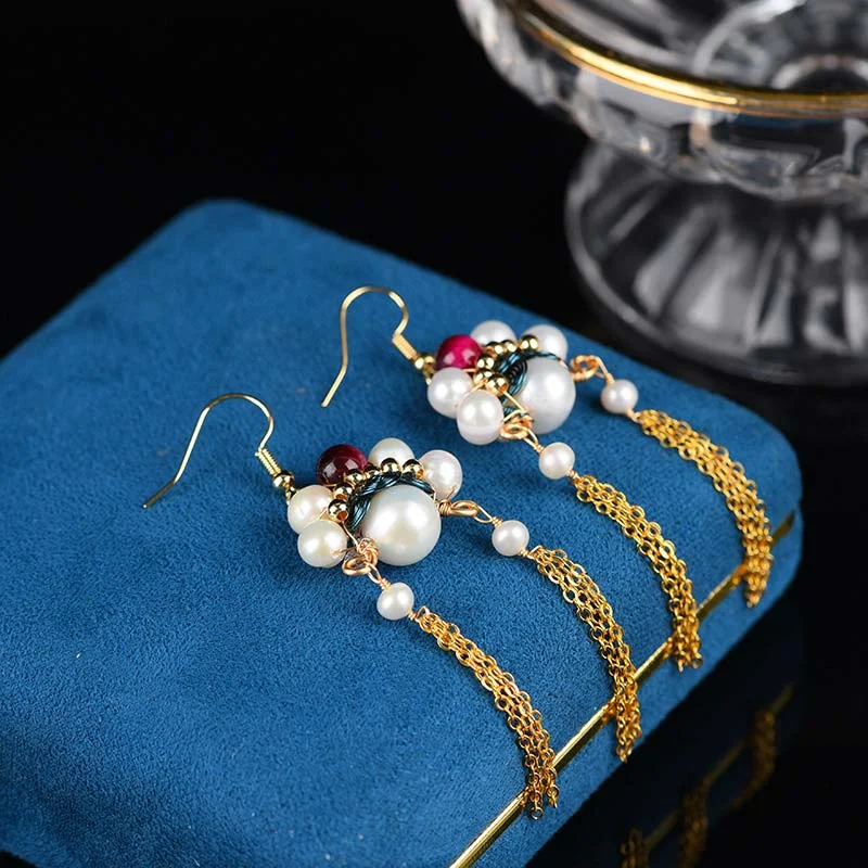 Natural Pearl Blessing Drop Earrings Necklace Ring