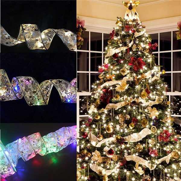 Christmas LED Ribbon Fairy Decor Lights Shining Ribbon Bow Lights Christmas Tree DIY Ornaments Holiday Indoor Outdoor Garden Holiday New Year Weddings Decor Gifts - Shop Trendy Women's Fashion | TeeYours