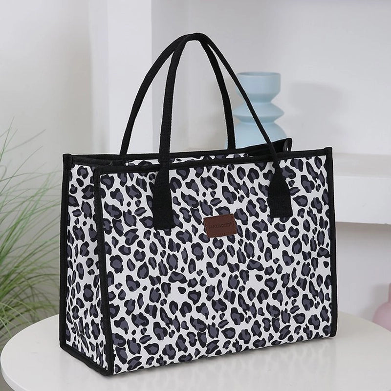 Women’s Denim Leopard Classic Style Square Zipper Tote Bag