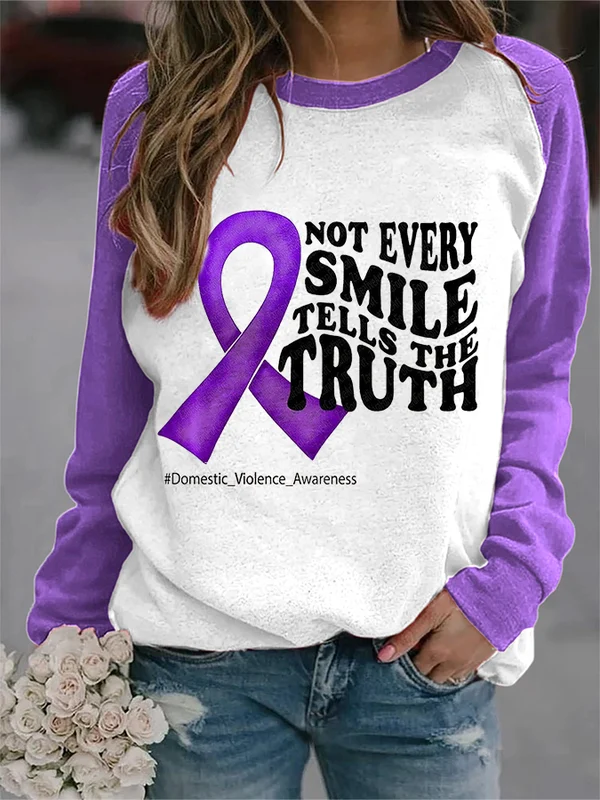 Purple Domestic Violence Awareness No Domestic Violence Print Sweatshirt
