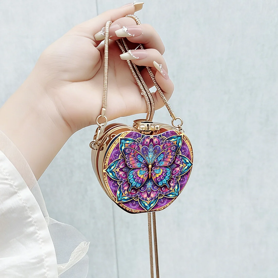 Butterfly B DIY Acrylic Love Diamond Art Painting Card Case Wallet with Chain Small Diamond Painting Crossbody Bag for Adults Women Girls Gift