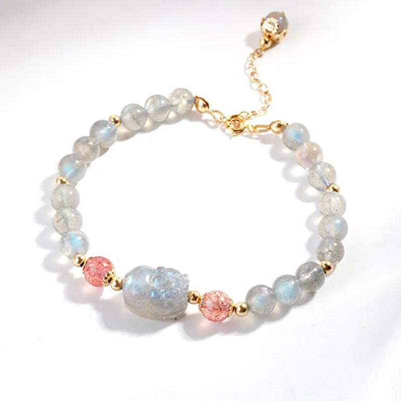 Moonstone Strawberry Quartz PiXiu Healing Bracelet