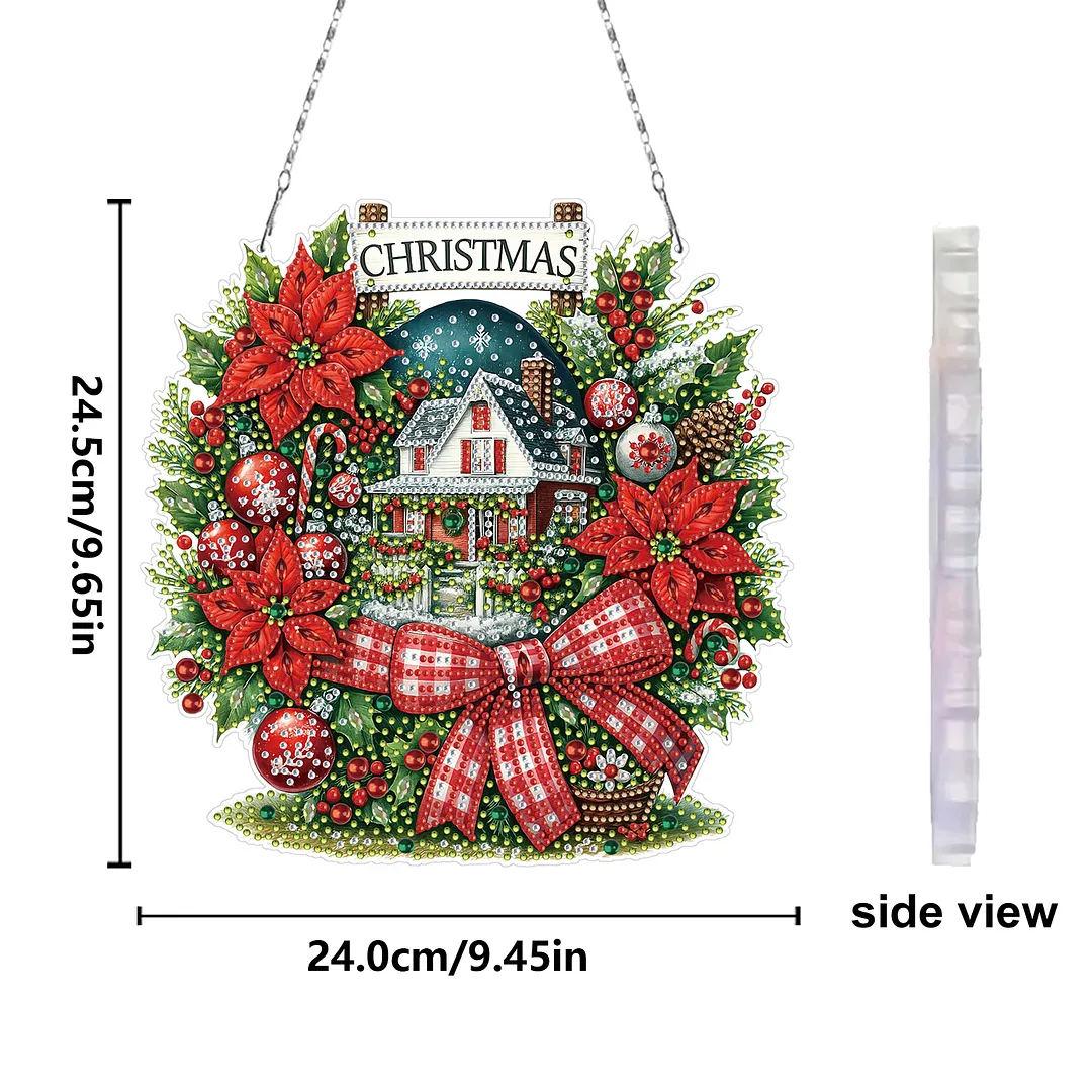 Christmas House DIY 2D Flat Acrylic Double Sided Diamond Painting Kits Pendant