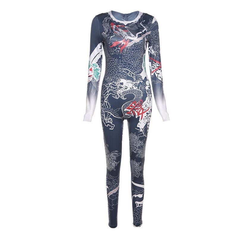 Hawthaw Women Autumn Winter Long Sleeve Printed Bodycon Jumpsuit Overall Macacão Feminino 2021 Fall Wholesale Lots Bulk Clothes