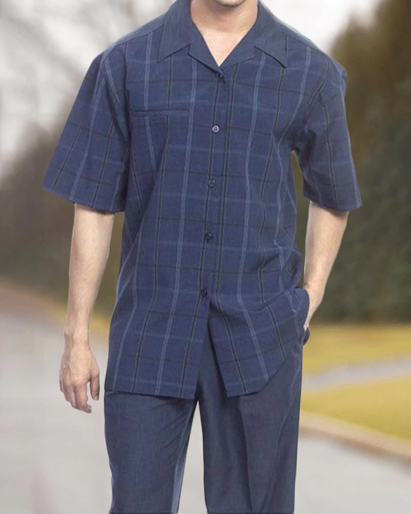Short Sleeve Print Walking Two Piece Suit Set With Long Pants