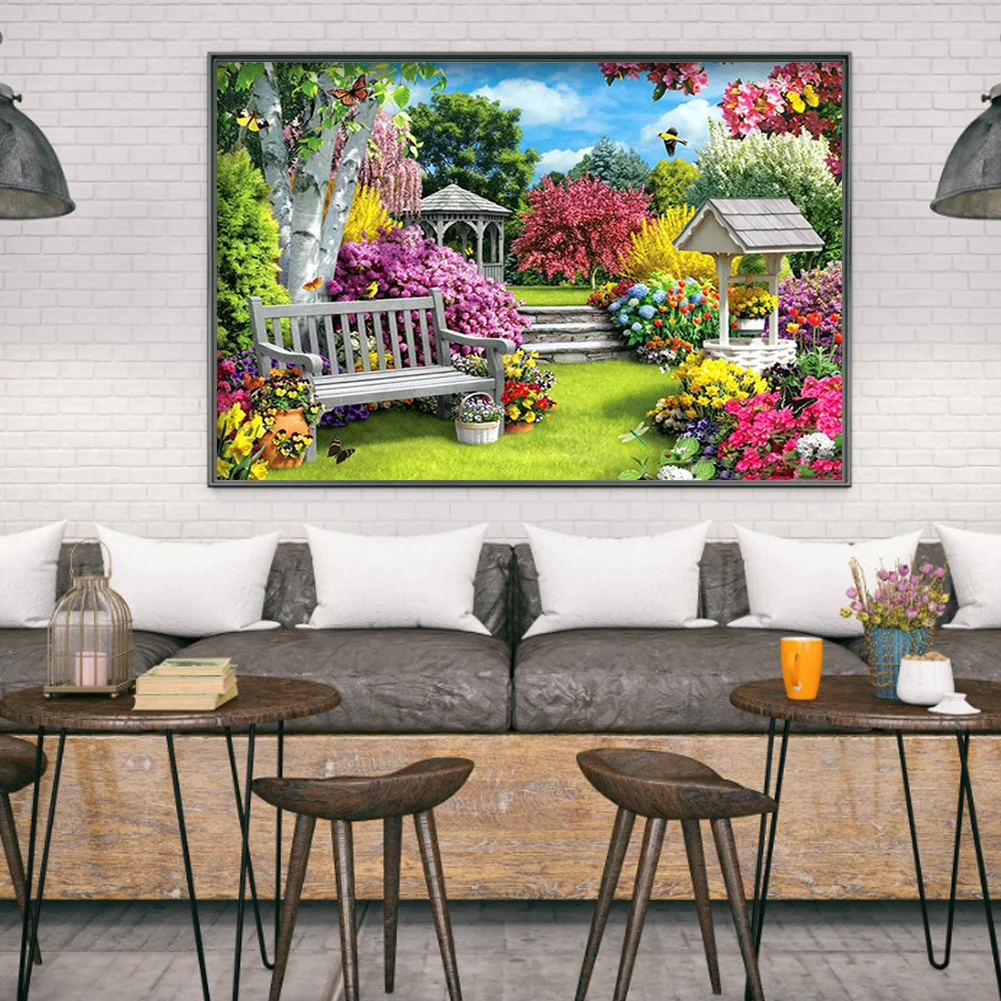 14CT Full Stamped Cross Stitch - Garden View(Canvas|40*50CM)