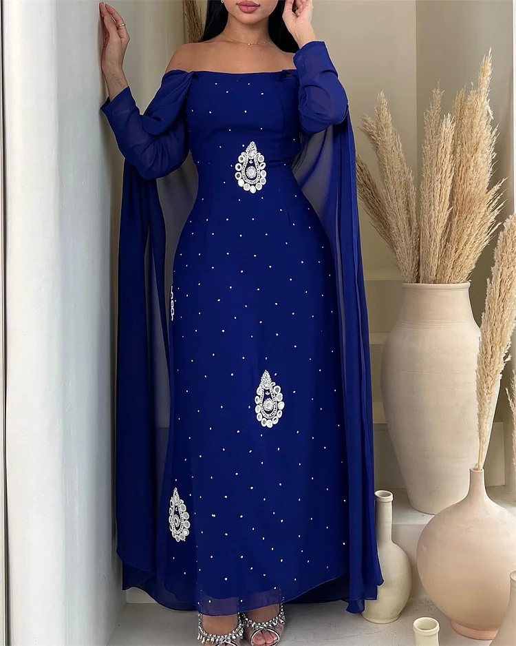 Women's Off Shoulder Blue Shawl Dress