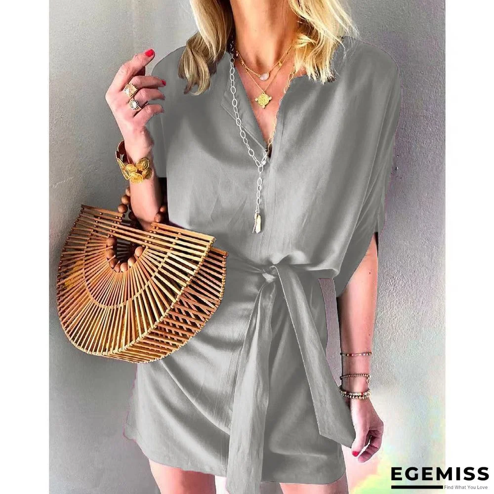 Half Sleeve Lace Up Satin Casual Dress | EGEMISS