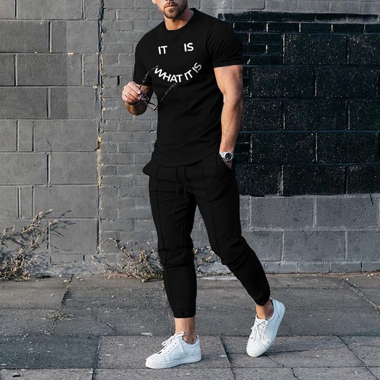 BrosWear Smiley Alphabet Print Short Sleeve T-Shirt Set