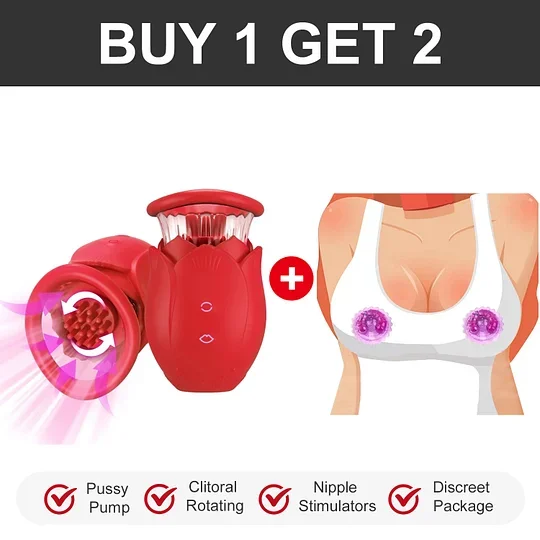 2025 Upgraded 2-in-1 Rotating Rose Clitoral Sucking Vibrator Nipple Sex Toy