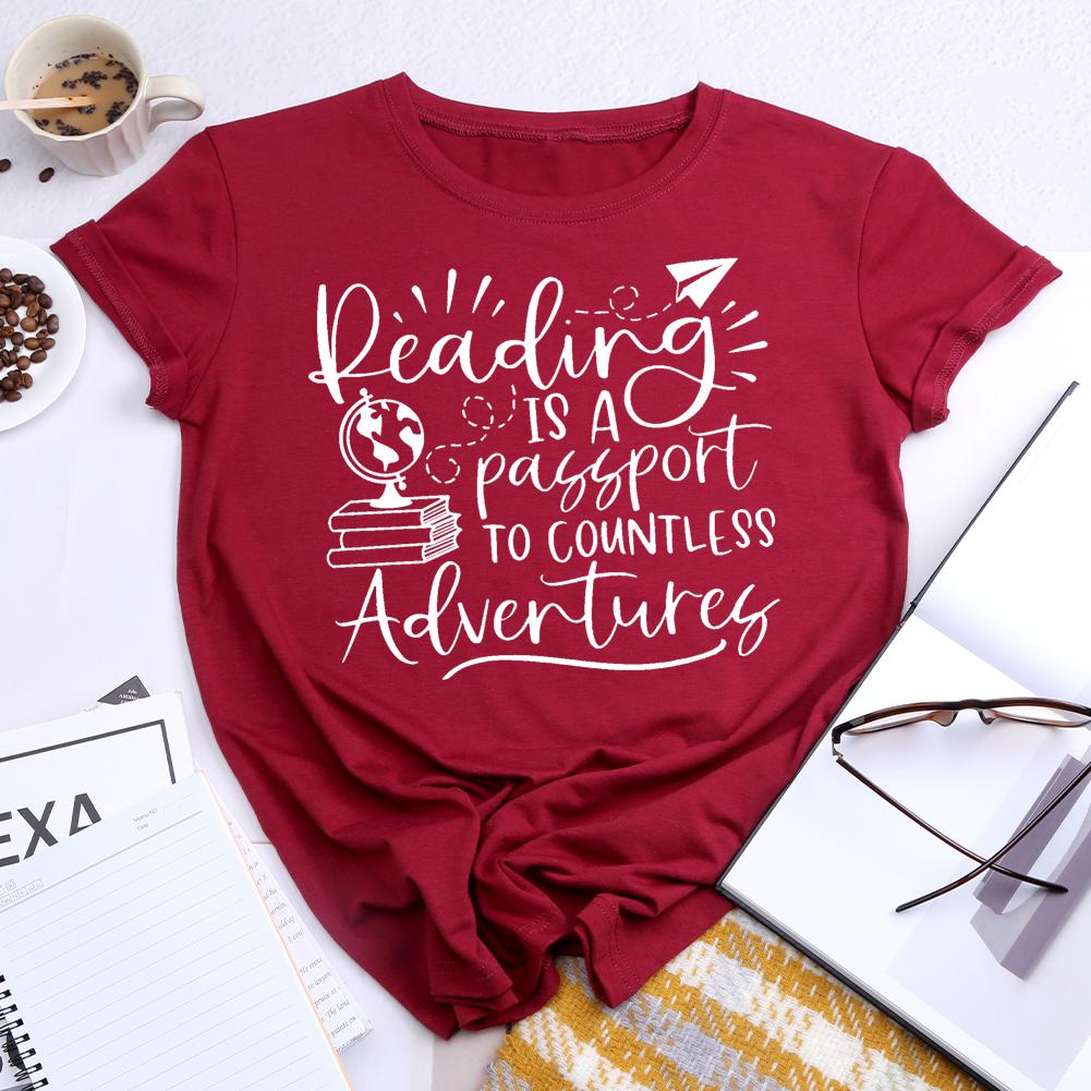 Reading Is a Passport to Countless Adventures Round Neck T-shirt-018333