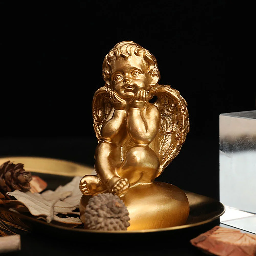Gold Resin Angel Boy Statues Home Craft Desktop Figurine Party Decor (B)