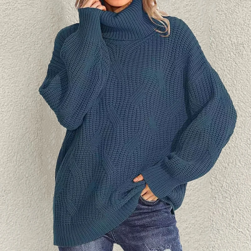 Retro Loose Turtleneck Cable Knitted Long Sleeve Sweater