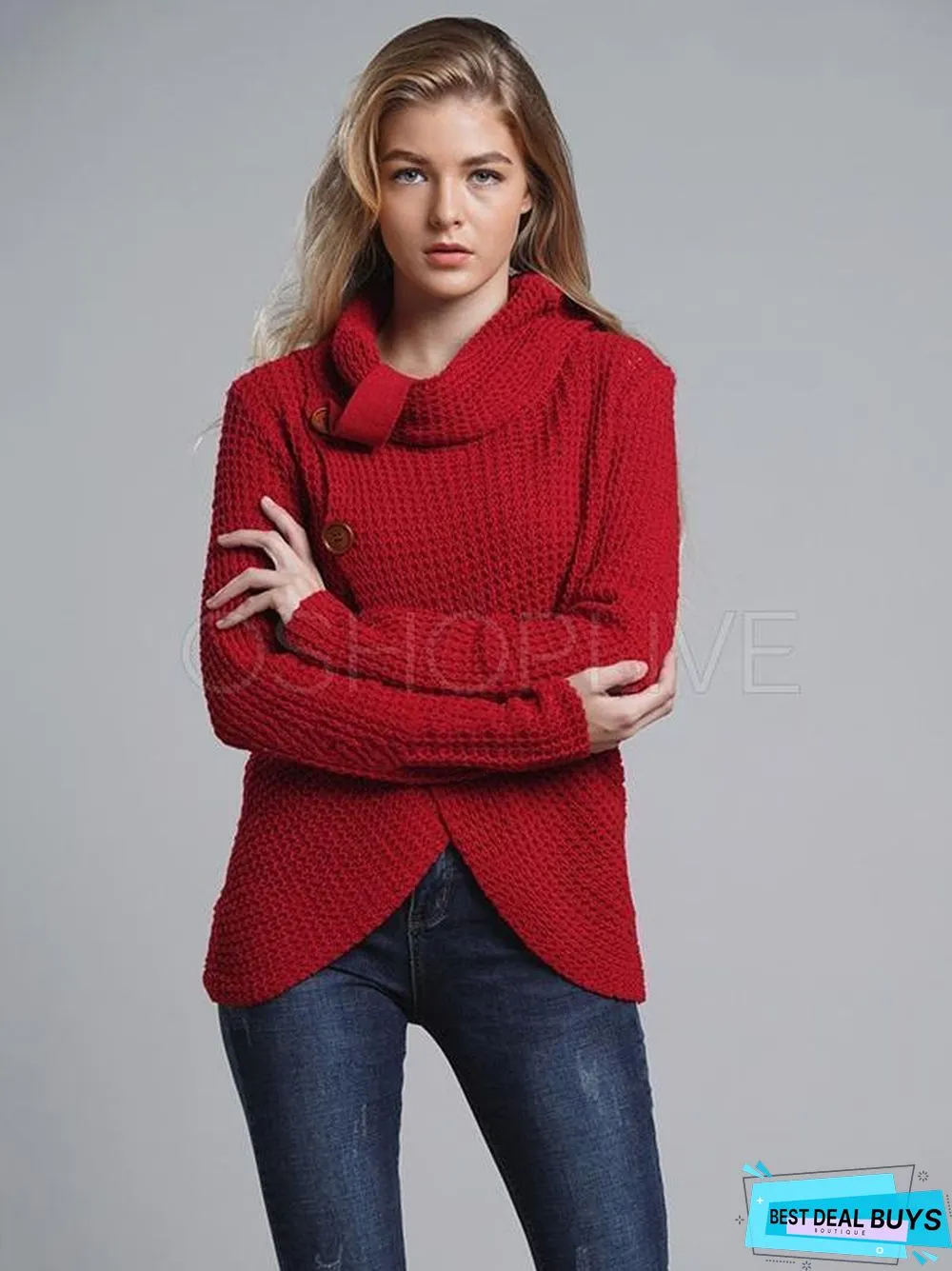Loose Solid High-Neck Knitting Sweater