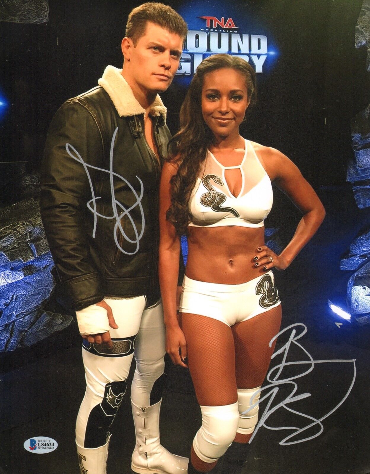 Cody & Brandi Rhodes Signed 11x14 Photo Poster painting BAS COA New Japan Pro Wrestling Impact 1