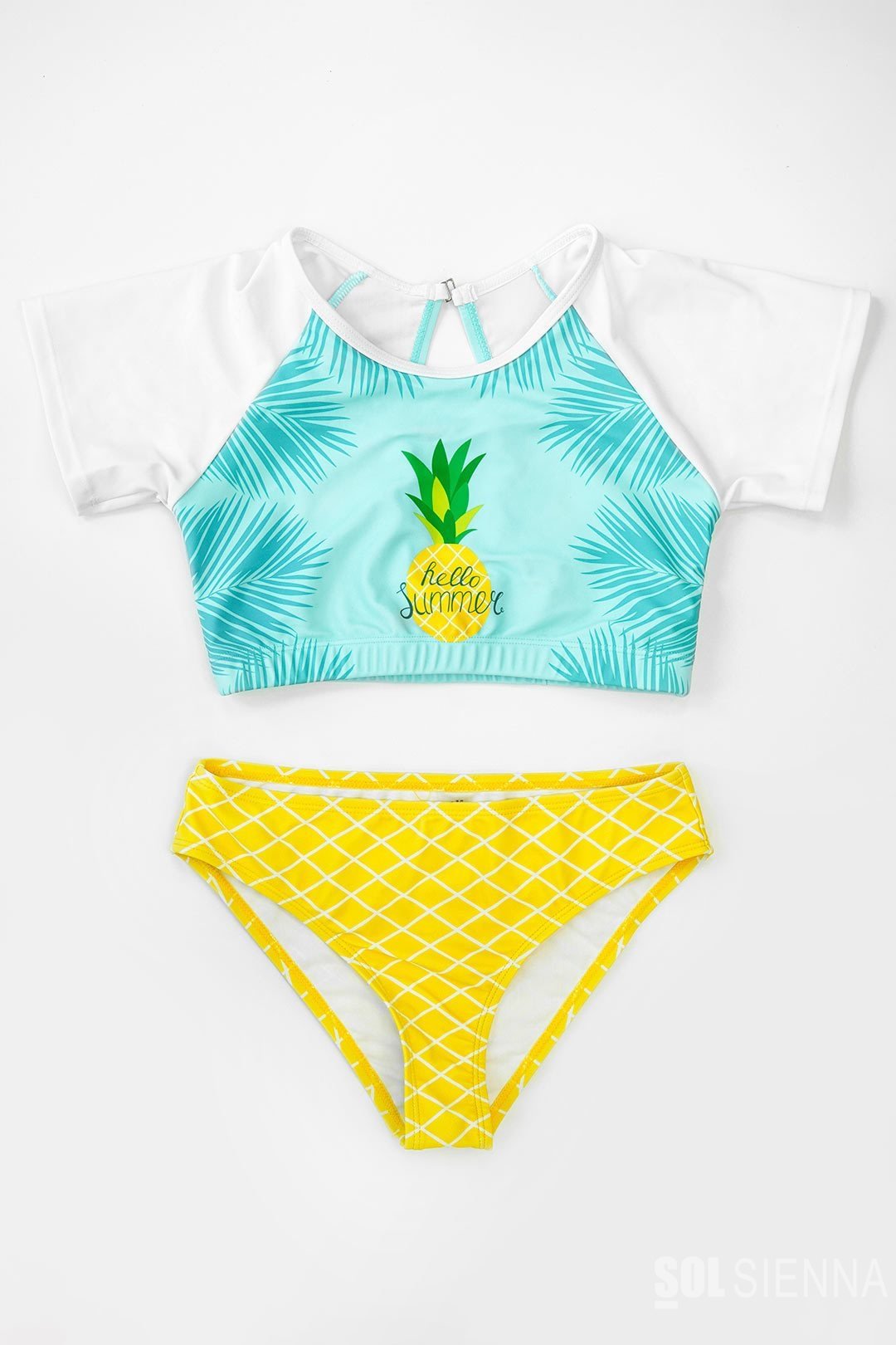 FashionV-FashionV Girls' Pineapple Print Crop Top Swimwear Set