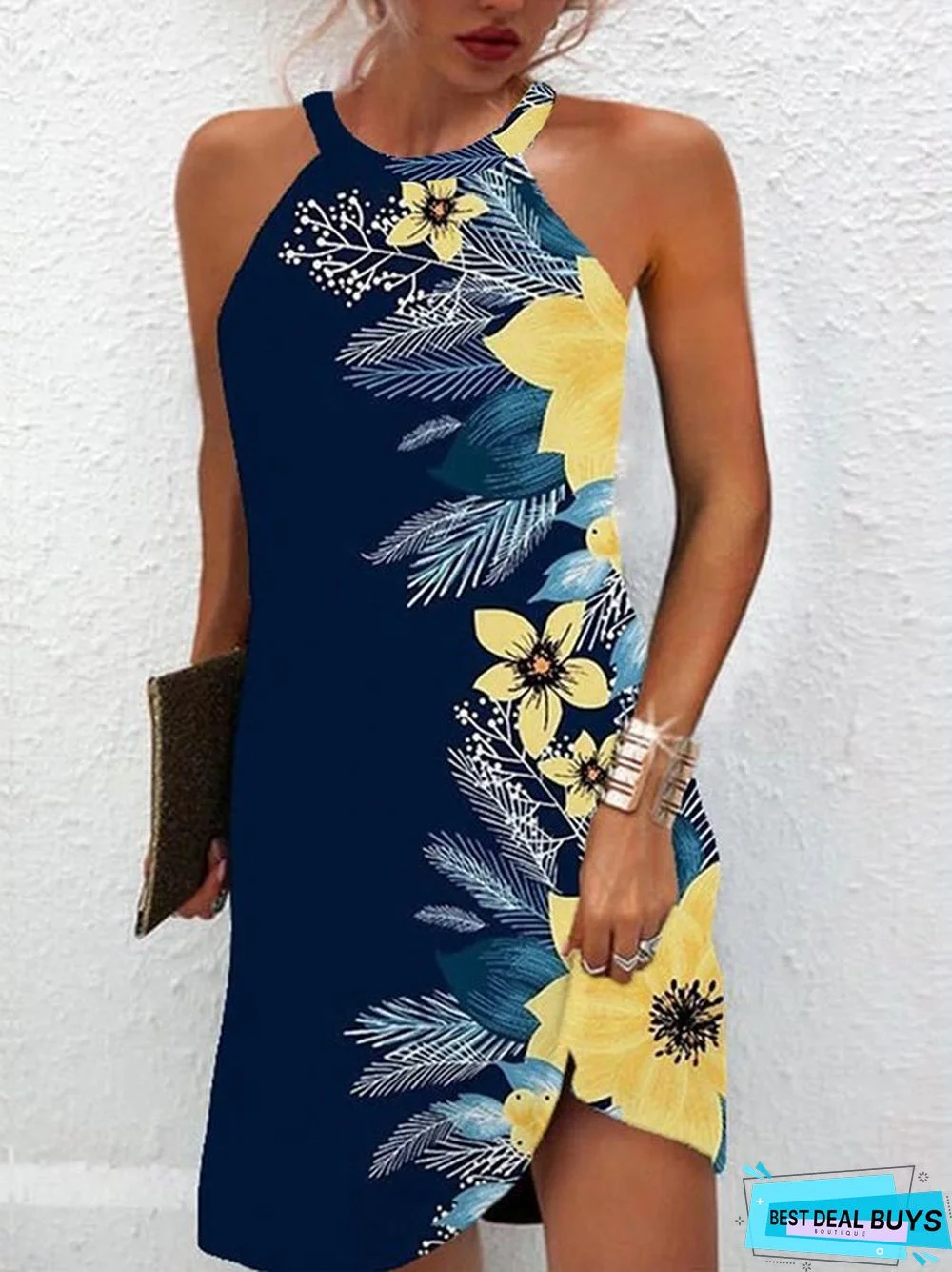 Halter Floral Casual Sleeveless Knitting Dress