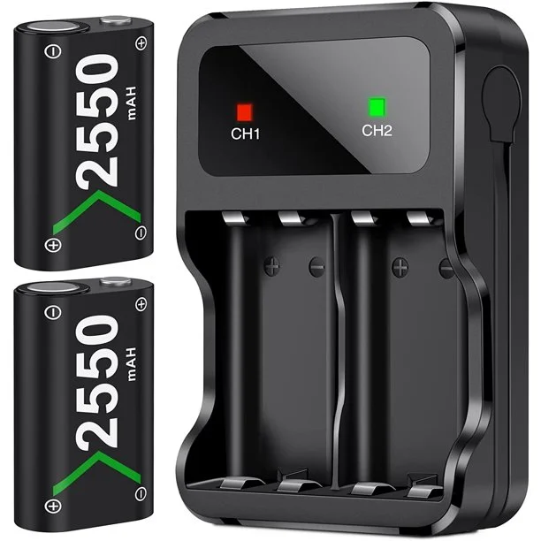 DinoFire Xbox Charger Station for Xbox Series X|S/Xbox One, with 2x2550 mAh Xbox Rechargeable Battery Pack
