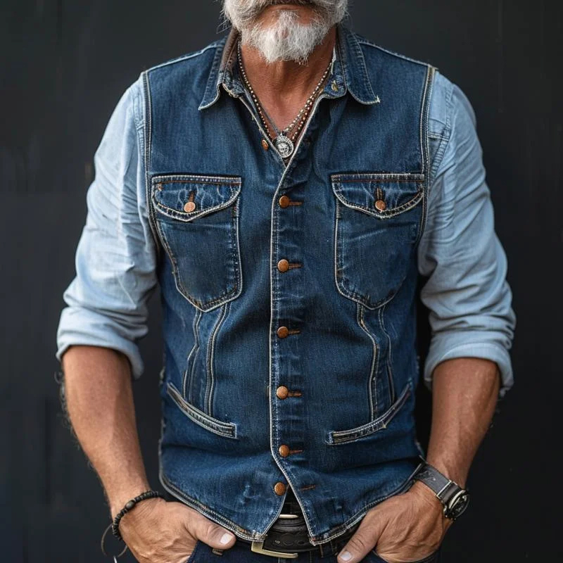 Vintage Men's Denim Sleeveless Vest