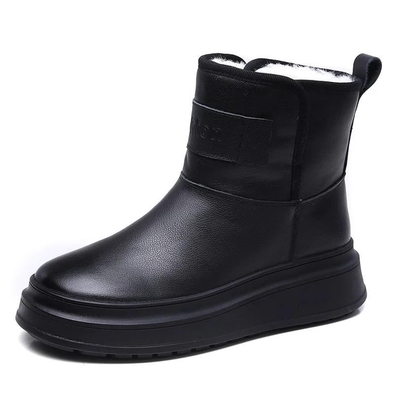 Yyvonne Integrated Head Layer Of Cowhide Warm Snow Boots Women Winter New Plus Velvet Thick Cotton Shoes Wool Leather Boots