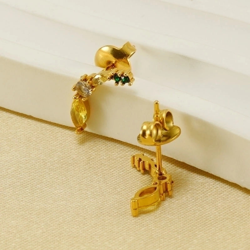 1 Pair Elegant Cute Lady Wreath Plating Inlay 304 Stainless Steel Zircon 18K Gold Plated Ear Studs