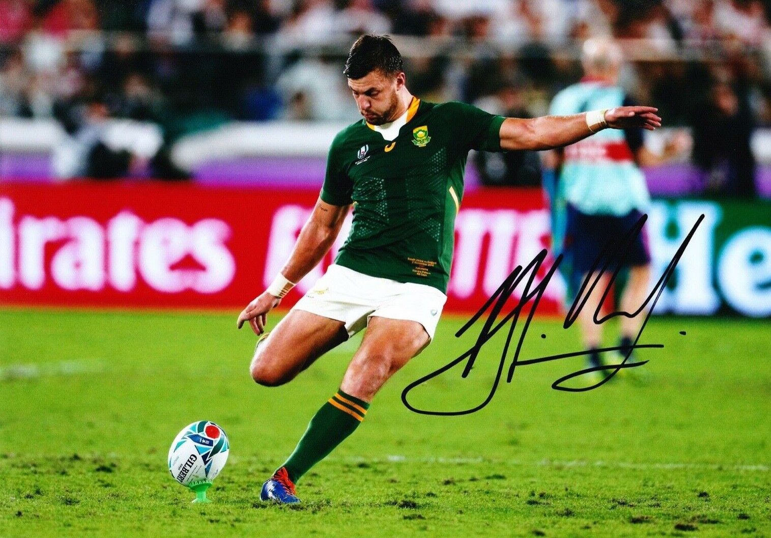 Handre Pollard Signed 12X8 Photo Poster painting 2019 Rugby World Cup South Africa AFTAL COA (E)