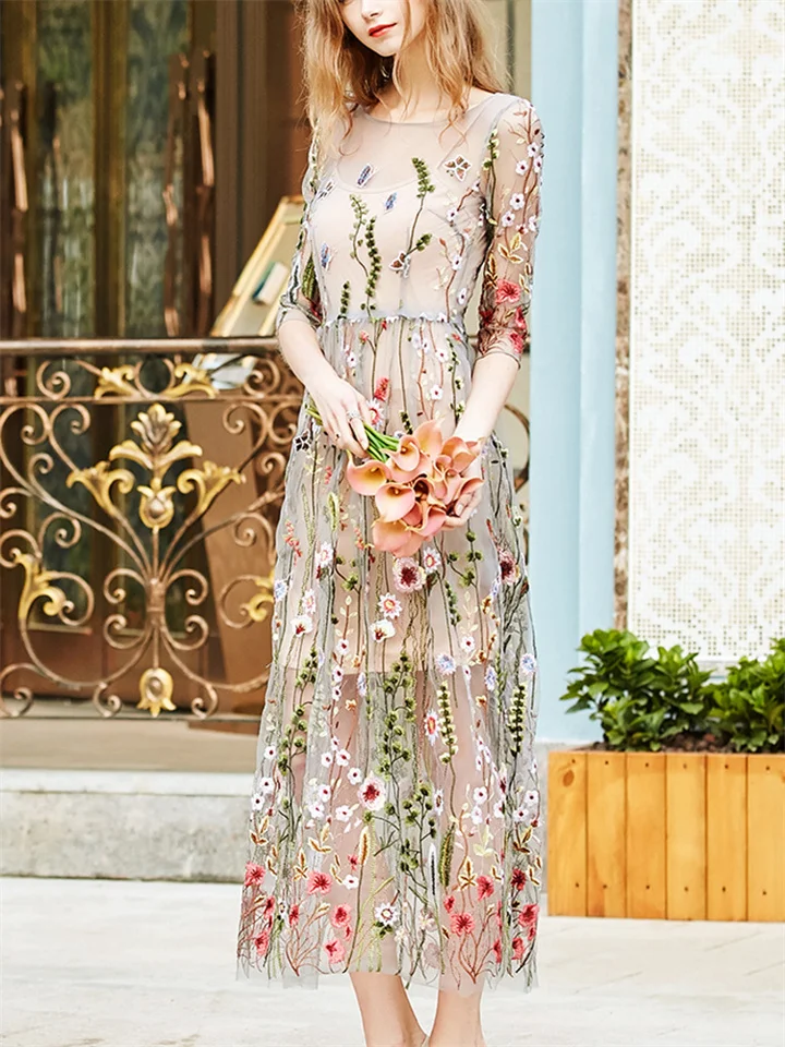 Bohemian Gauze Embroidered Dress