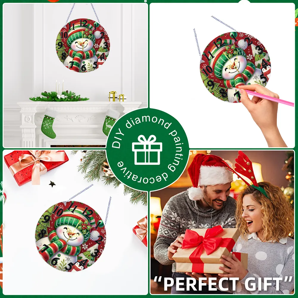 2D Flat DIY Xmas Diamond Painting Ornament with Clock Function Creative Craft