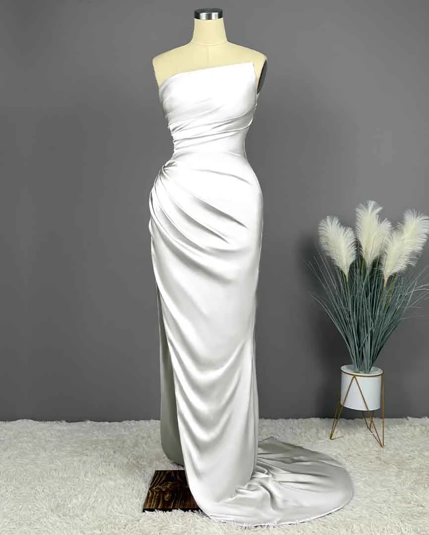 Daisda Strapless Simple Split Sleeveless Prom Gown Dress
