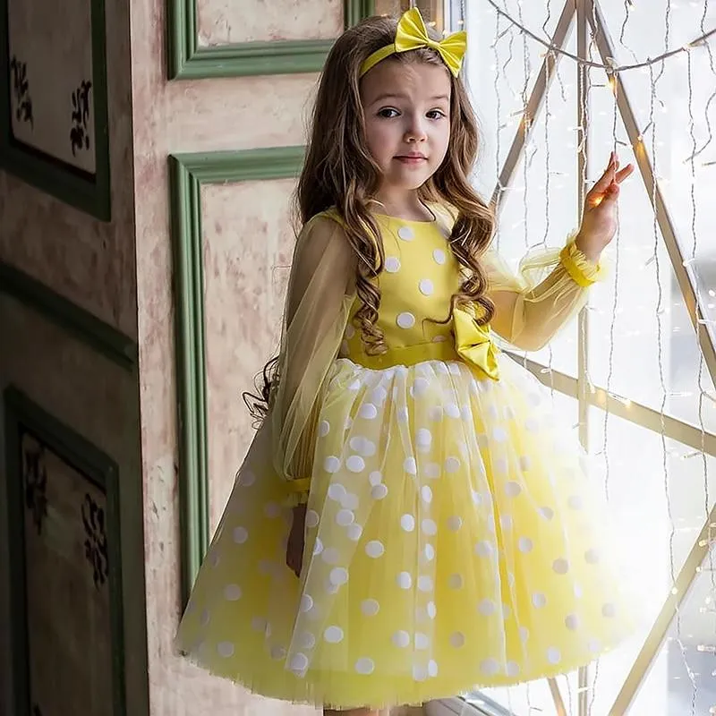 Wedding Party Dress for Girl Flower Polka Dot Elegant Kids Evening Dresses Children Tulle Bridesmaid Dresses Girls Prom Vestidos
