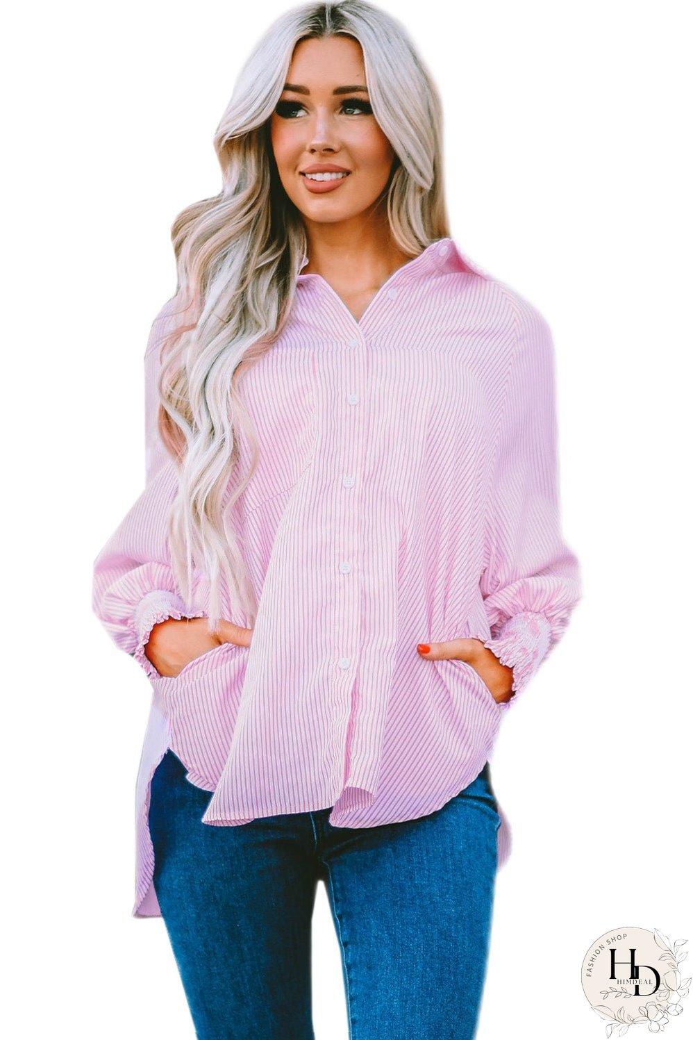 Simple Solid Lapel Button Long Sleeve Blouses