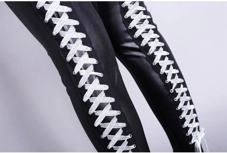 Lace Up Back Pu Leggings